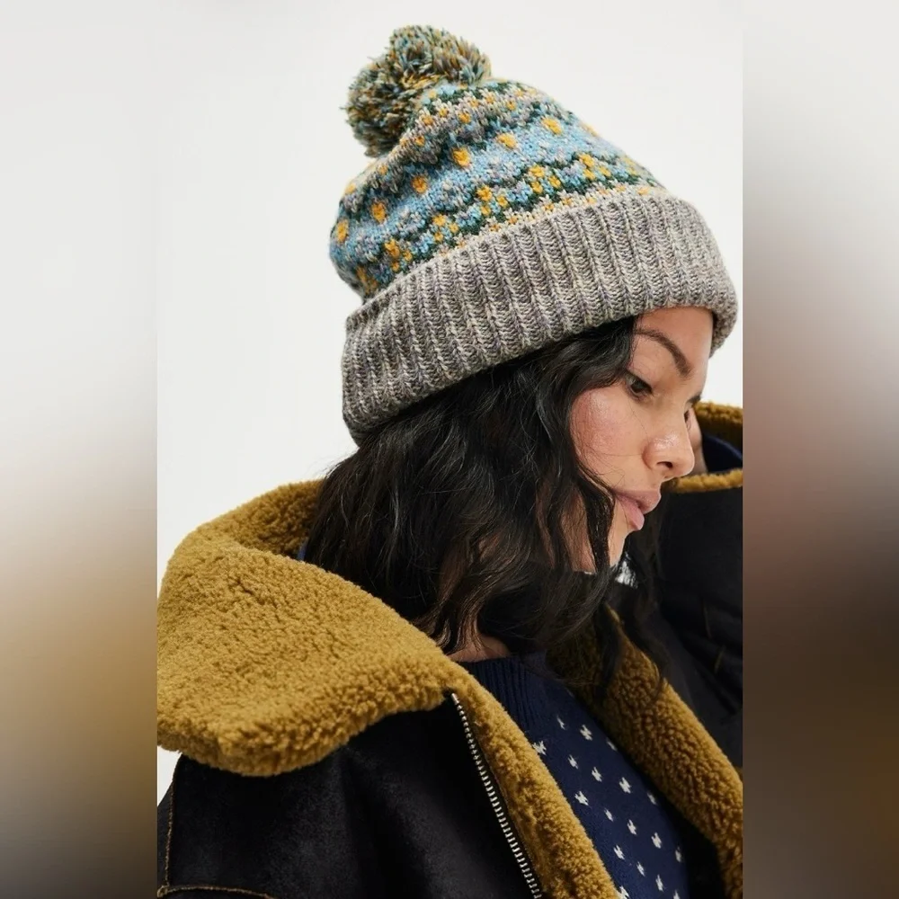 Free People First Frost Fairisle Pom Pom Beanie NWOT